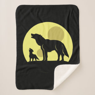Mother and Wolf Pup Sherpa Blanket