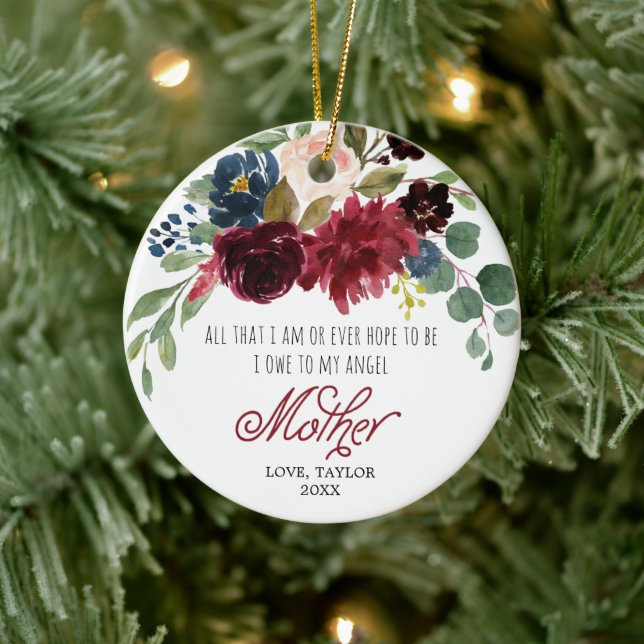 Mother Appreciation Personalized Marsala Floral Ceramic Ornament (Tree)