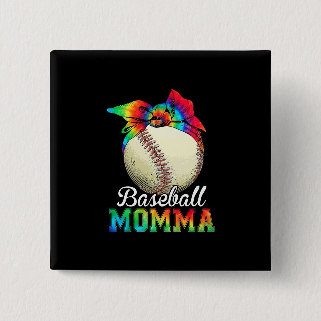 Mother Art Baseball Momma Birthday 2 Inch Square Button (Front)