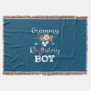 Mother Art Grammy Of A Birthday Boy Birthday Throw Blanket