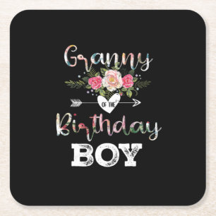 Mother Art Granny Of A Birthday Boy Birthday Square Paper Coaster