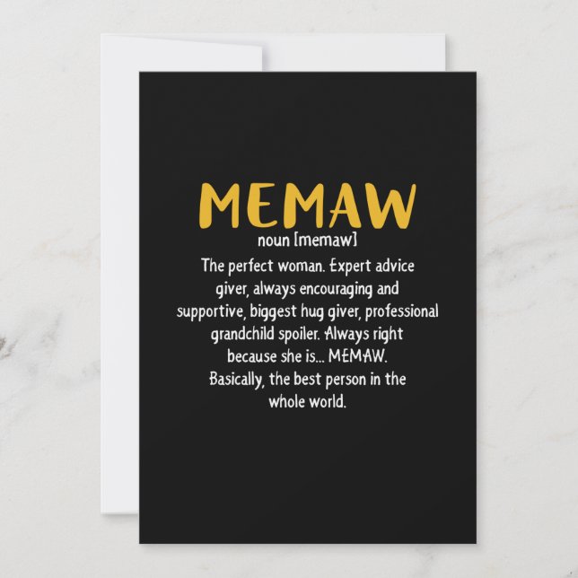 Mother Art Memaw Definition Invitation (Front)