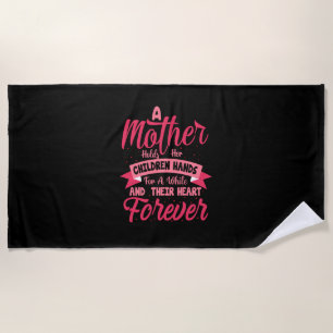 Mother Art Mother Holds Her Children Hands Beach Towel