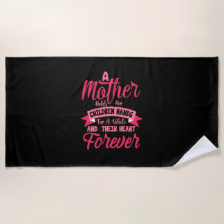 Mother Art Mother Holds Her Children Hands Beach Towel