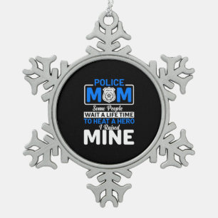 Mother Art Proud Police Mom Snowflake Pewter Christmas Ornament