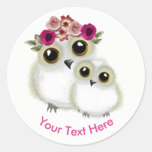 Mother Baby Cute Owl Pink White Personalized Classic Round Sticker