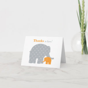 Mother Baby Elephant Orange Grey Folded Thank You Card