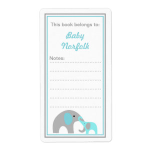 Mother & Baby Elephants Turquoise Bookplates