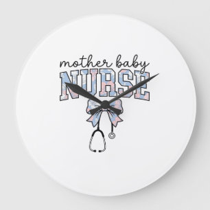 Mother Baby Nurse Floral Bow Shirt Design_1 Large Clock