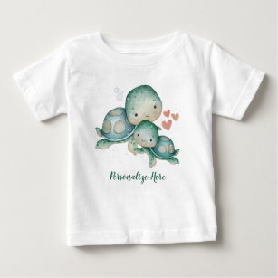 Mother Baby Sea Turtles Ocean Life Personalized Baby T-Shirt