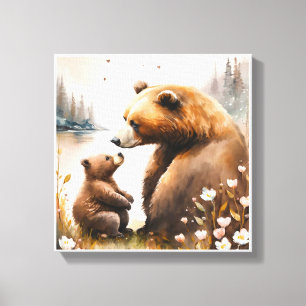 Mother Bear Baby Cub Painting Artwork  Canvas Print