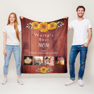 Mother Best mom family photo collage rustic brown Fleece Blanket