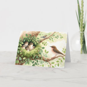 Mother Bird With Babies In Nest Card