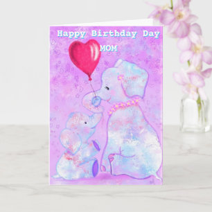 Mother Birthday Card with Elephant Mom and Baby