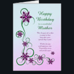 Mother Birthday with Scrolls and Flowers<br><div class="desc">An elegant and beautiful birthday card. A perfect card to give to your mother. Purple flowers and glittery scrolls make a very special birthday card.</div>