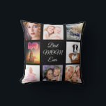 Mother black photo collage throw pillow<br><div class="desc">A gift for your mother celebrating her life with a collage of 8 photos.  White text: Best Mom Ever. Use photo of her,  children,  husband,  pets,  friends,  parents,  her dream travel destination. Black background. Perfect as a Mother's Day gift or for birthdays and Christmas.</div>