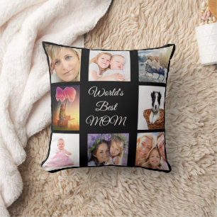 Mother black photo collage throw pillow