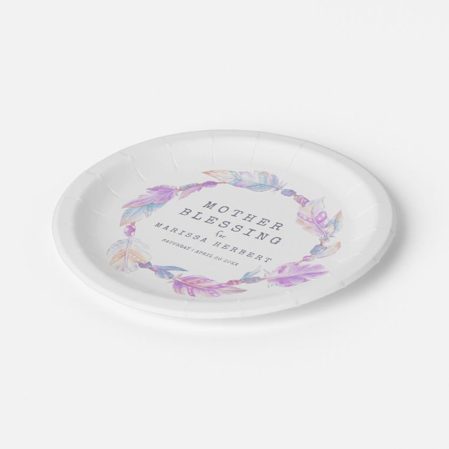 Mother Blessing beads and feathers boho custom Paper Plate (Angled)
