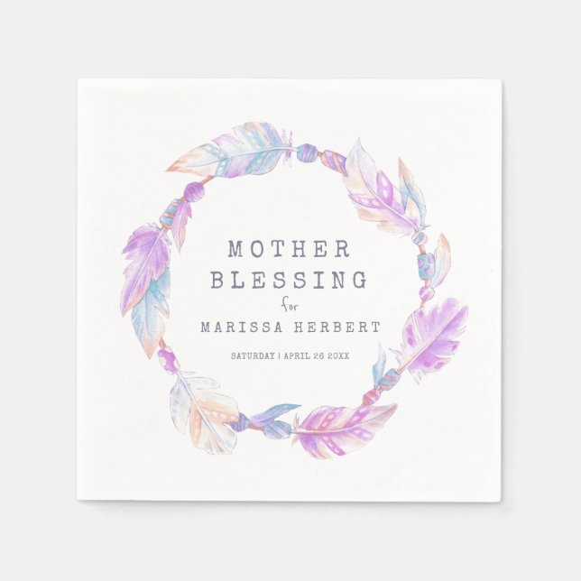 Mother Blessing beads and feathers boho Napkin (Front)