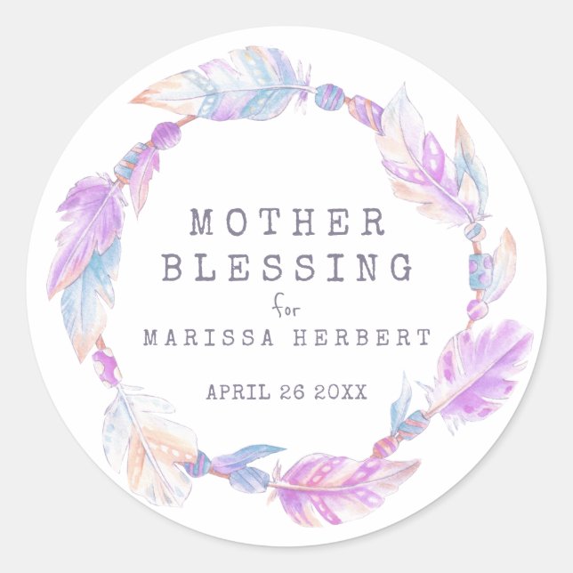 Mother Blessing beads feathers boho custom Classic Round Sticker (Front)