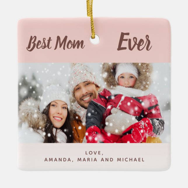 Mother blush rose gold photo best ever ceramic ornament (Front)