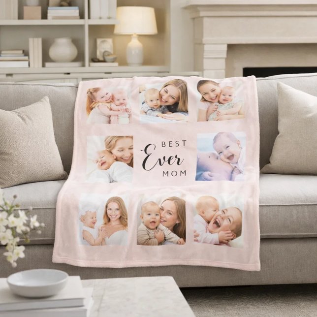 Mother blush rose gold photo collage fleece blanket (Creator Uploaded)