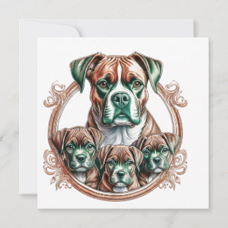 Mother Boxer And Her 3 Pups Invitation