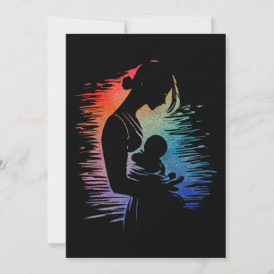 Mother carrying her baby, mom and her baby sketch, holiday card