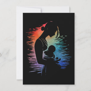 Mother carrying her baby, mom and her baby sketch, holiday card