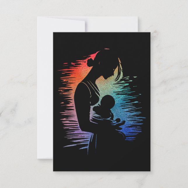 Mother carrying her baby, mom and her baby sketch, thank you card (Front)