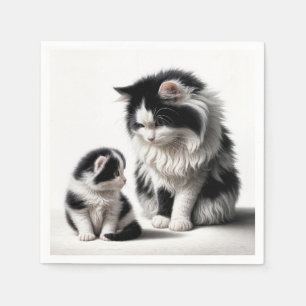 Mother Cat and Kitten On White Napkin