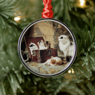 Mother Cat and Kittens by Henriette Ronner-Knip Metal Ornament