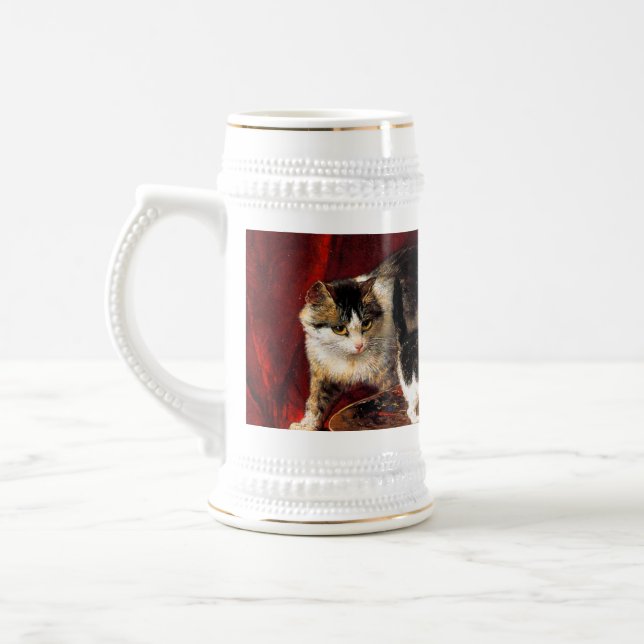 Mother Cat and Kittens on Table Beer Stein (Left)