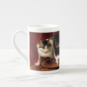 Mother Cat and Kittens on Table Bone China Mug