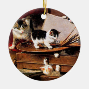 Mother Cat and Kittens on Table Ceramic Ornament
