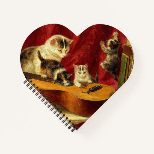 Mother Cat and Kittens Playing with Guitar Notebook