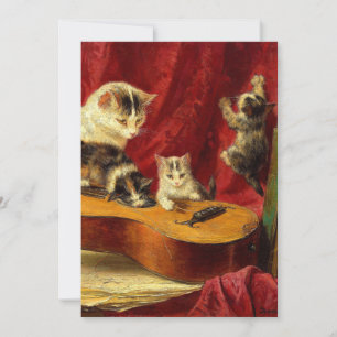 Mother Cat and Kittens Playing with Guitar Save The Date