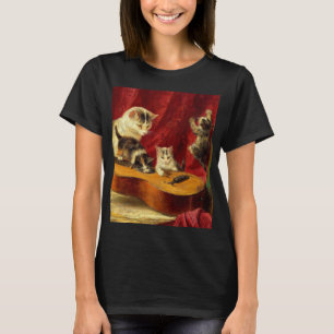 Mother Cat and Kittens Playing with Guitar T-Shirt