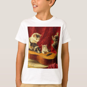 Mother Cat and Kittens Playing with Guitar T-Shirt