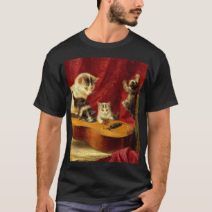 Mother Cat and Kittens Playing with Guitar T-Shirt