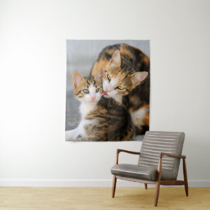 Mother Cat Loves Cute Baby Kitten Animal Pet Photo Tapestry