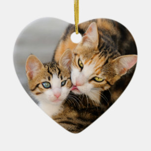 Mother Cat Loves Cute Kitten hang Decor Ceramic Ornament