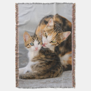 Mother cat loves kitten throw blanket