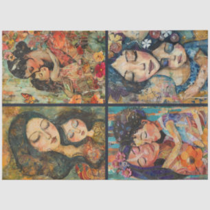 Mother Child Artist Crafting Collage Decoupage 2 Tissue Paper