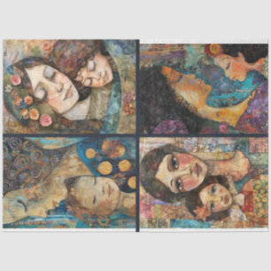 Mother Child Artist Crafting Collage Decoupage 4 Tissue Paper