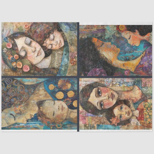 Mother Child Artist Crafting Collage Decoupage 4 Tissue Paper (Front)