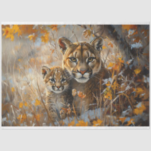 Mother Cougar and Her Kitten Decoupage Tissue Paper