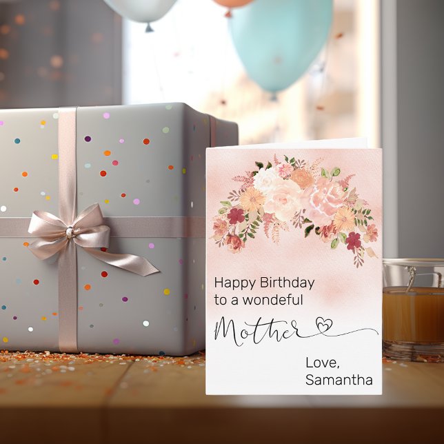 Mother Custom Floral Peach Watercolor Birthday  Card (Creator Uploaded)