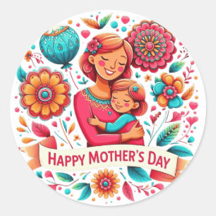 Mother & Daughter Embrace Floral Mother's Day Classic Round Sticker