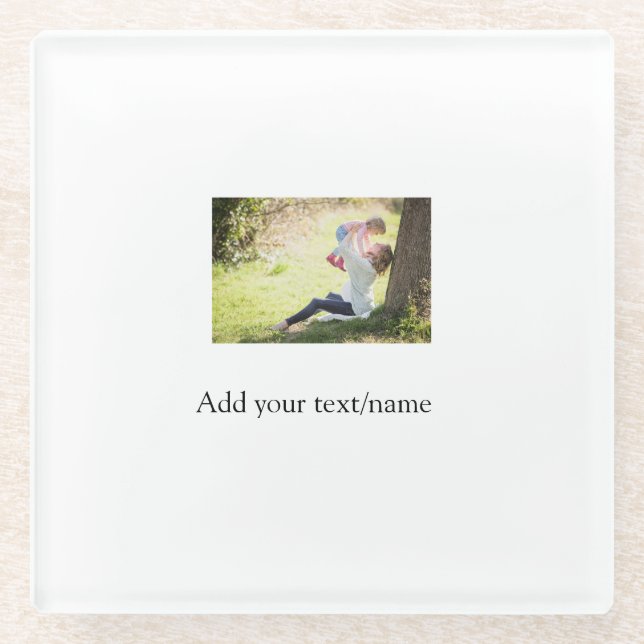Mother daughter family photo add name picture text glass coaster (Front)